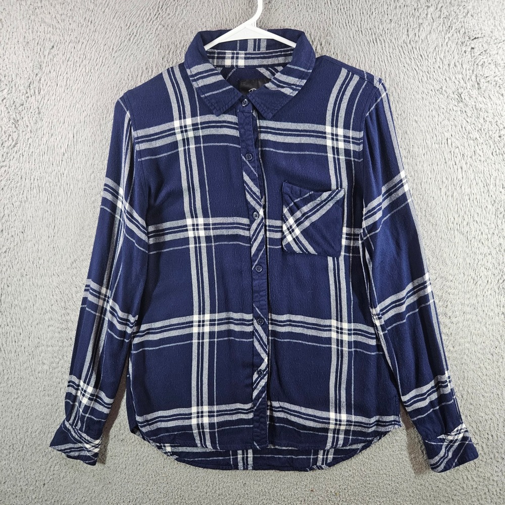 Rails Hunter Admiral White Plaid Button Down Shirt Navy Blue Rayon Womens‎ Small